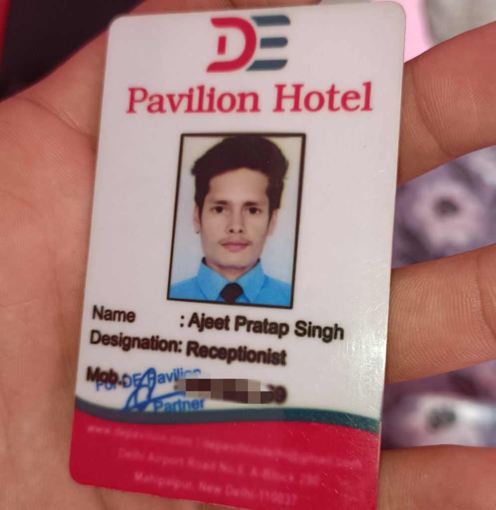 pavilion hotel receptionist id card for ajeet pratap singh